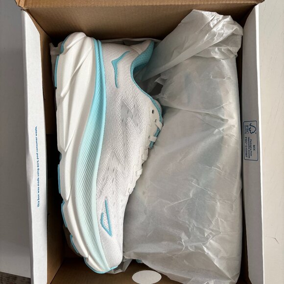 NEWHOKA W Clifton 9 White Blue Brown Running Shoe Size 8